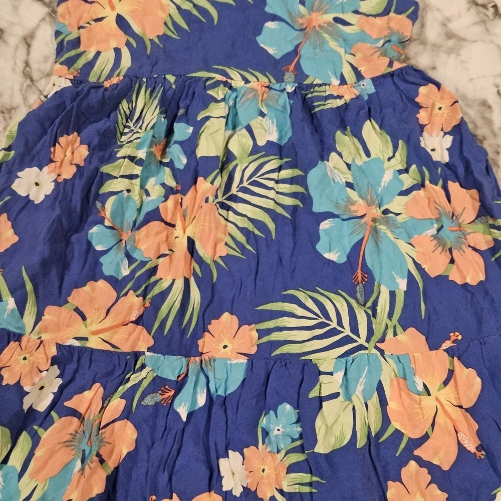 The Children's Place Girls 10/12 Tropical Floral Dress Blue‎ Adjustable Straps